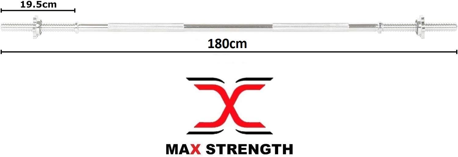 Max Strength- 6Feet Solid Weight Lifting Weight Bar 180cm / 72Inch Chrome Barbell Bar