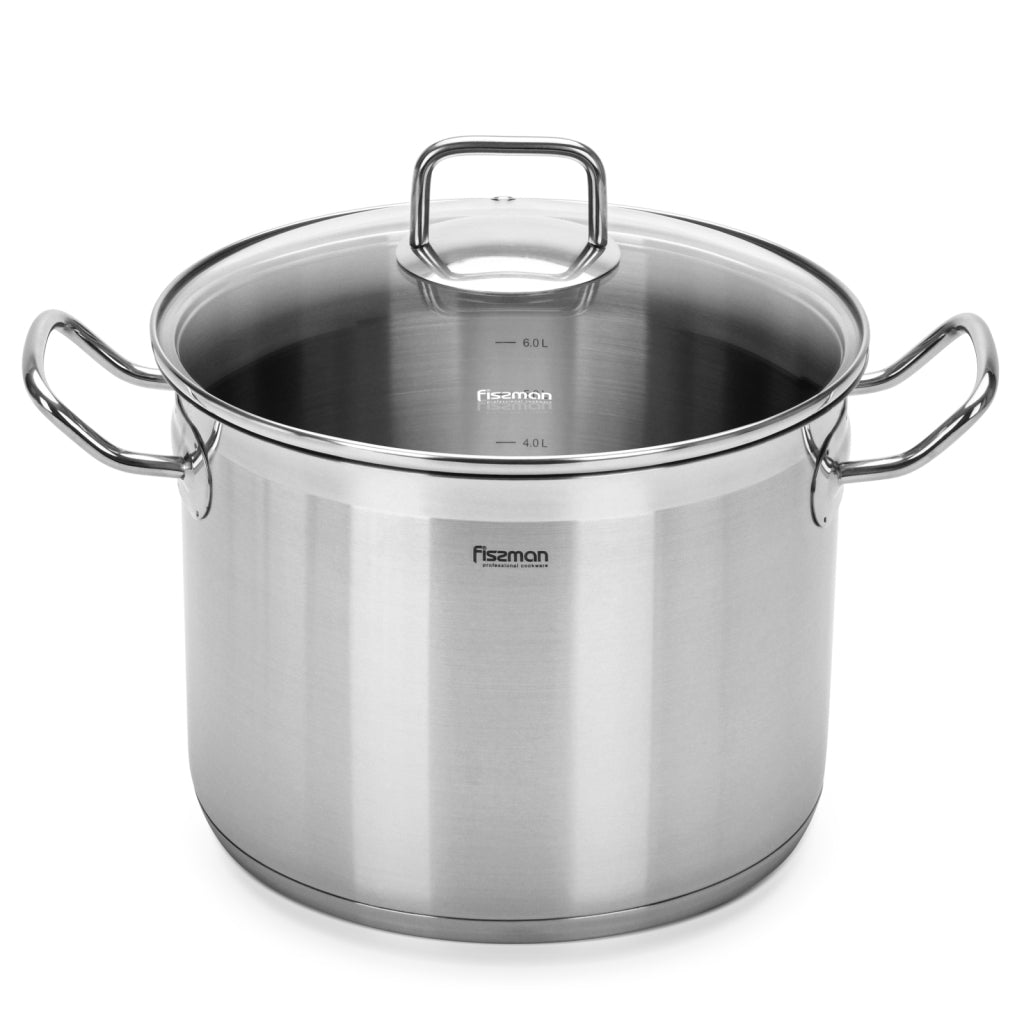 FISSMAN Stainless Steel StockPot TAHARA 24x18cm/8.1 L with Glass LidKitchen Storage5306 Stockpot TAHARA 24x18 cm / 8.1 LTR with glass lid (stainless steel) FISSMAN values its customers and pays great attention to the quality of all of its products. TAHARA