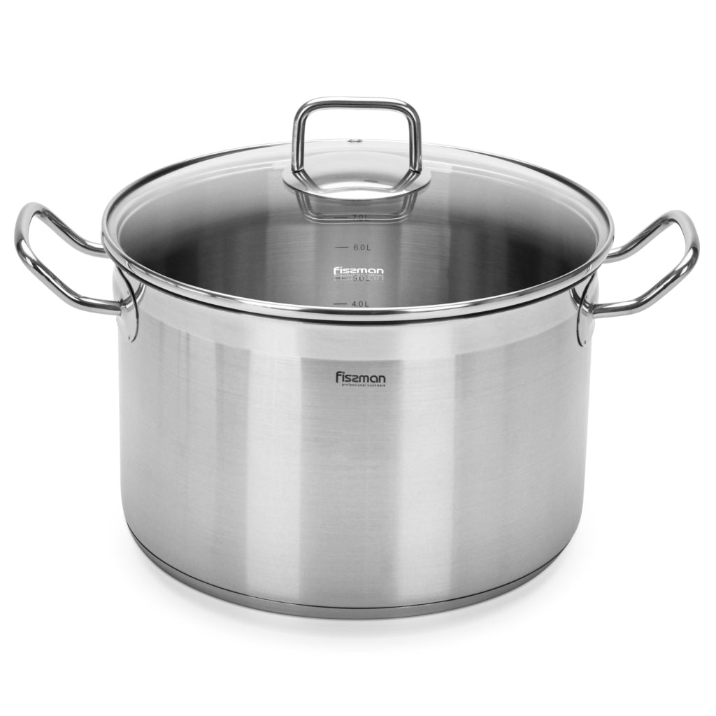 FISSMAN Stainless Steel StockPot TAHARA 26x17cm/9.0 L with Glass Lid Stainless SteelKitchen Storage5307 Stockpot TAHARA 26x17 cm / 9.0 LTR with glass lid (stainless steel) FISSMAN values its customers and pays great attention to the quality of all of its