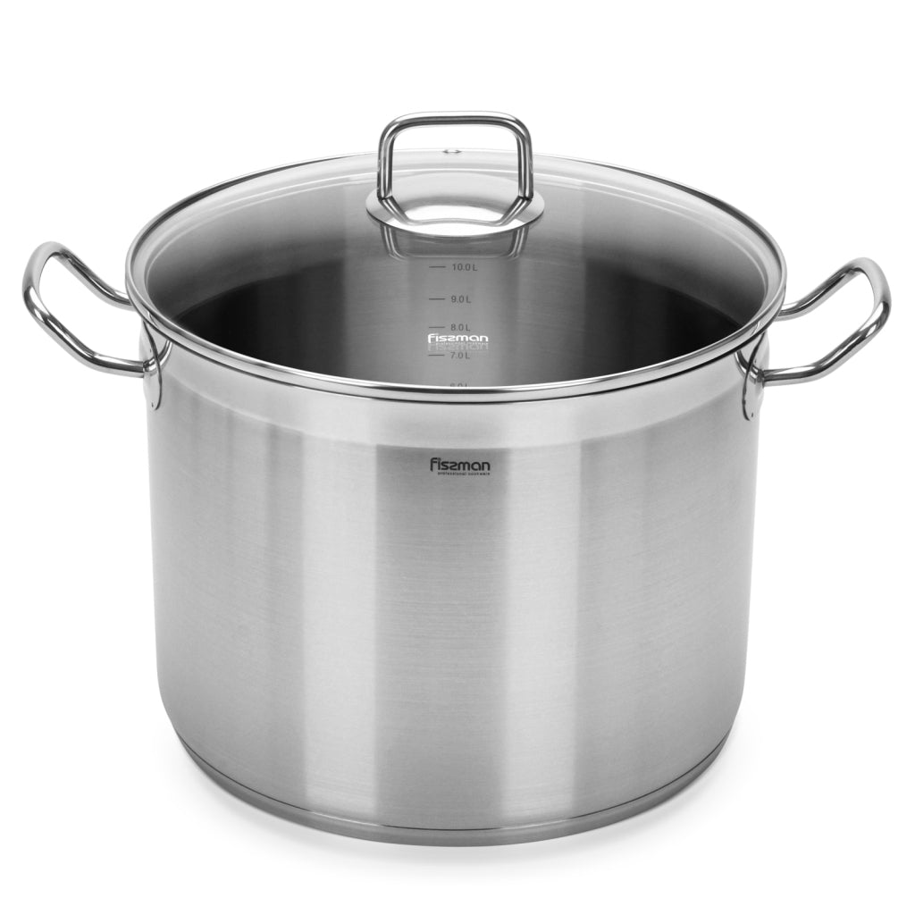 FISSMAN Stainless Steel StockPotTAHARA 28x215cm/13.2 L with Glass LidKitchen Storage5308 StockpotTAHARA 28x215 cm / 13.2 LTR with glass lid (stainless steel) FISSMAN values its customers and pays great attention to the quality of all of its products. TAHA