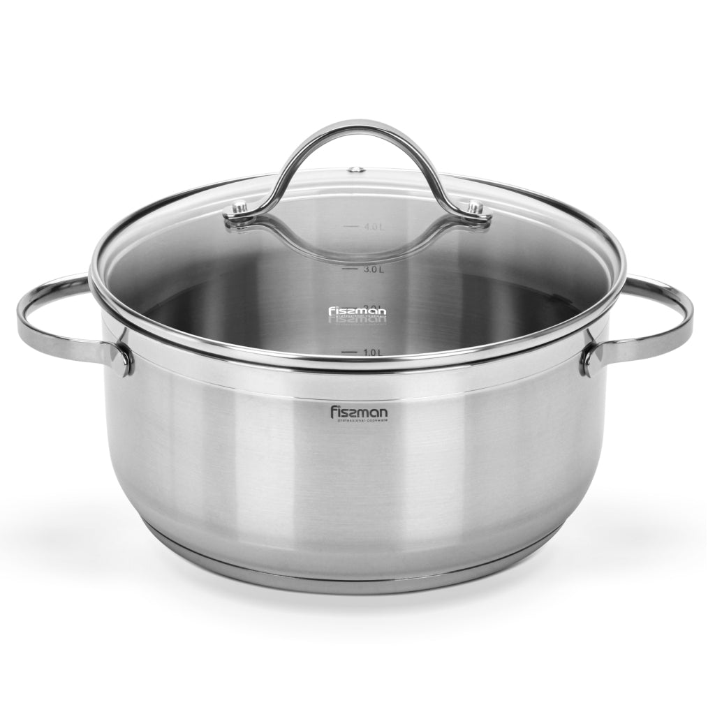 FISSMAN Stainless Steel StockPot LUMINOSA 24x11.5cm/5.1 L with Glass LidKitchen Storage5334 Stockpot LUMINOSA 24x11.5 cm / 5.1 LTR with glass lid (stainless steel) FISSMAN values its customers and pays great attention to the quality of all of its products