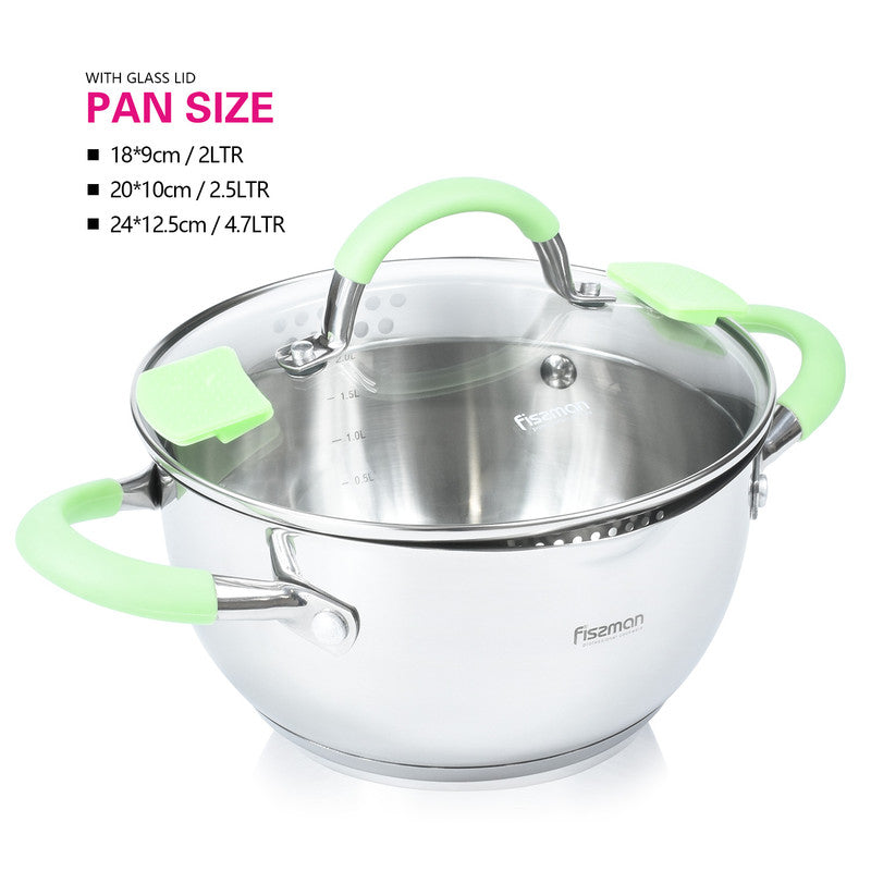 FISSMAN CHARLOTTE Casserole 18x9 cm / 2 LTR with glass lid (stainless steel)Kitchen StorageFISSMAN values its customers and pays great attention to the quality of all of its products. CHARLOTTE cookware series is made from the safest high-quality grade 18