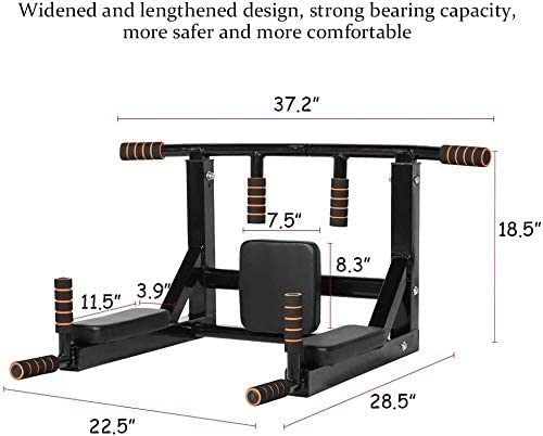 Max Strength - Multifunctional Wall Mounted Horizontal Bar Wall Mounted Pull Up Bar Chin Up, Power Tower Pull Up Dip Station Home Gym Equipment