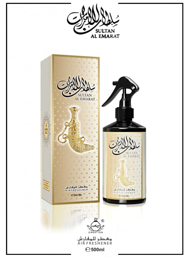 A to Z Creation Air Freshener Sultan Al Emarat 500mlPerfumes & FragrancesAdd a dash of freshness and fragrance to your surroundings and fabrics with this luxurious air and fabric freshener. Can overcome tough-smelling odors and leave a lingering, lasting