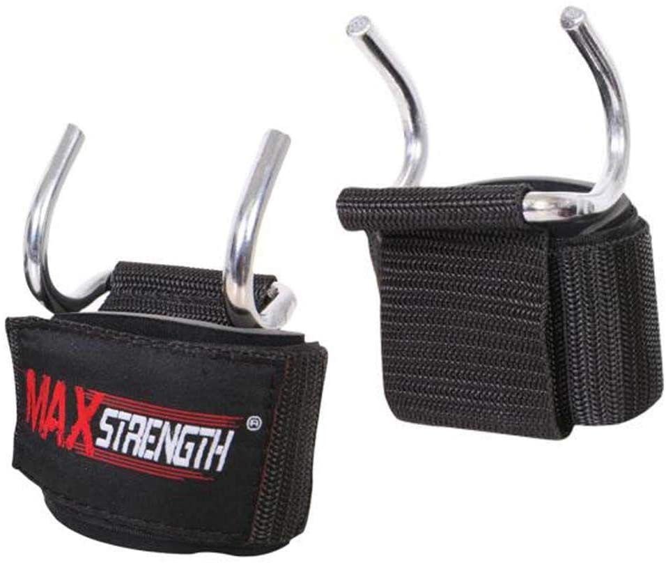 MAXSTRENGTH Power Weight Lifting Training Gym Bar Hook Grips Straps Gloves Wrist Support Black