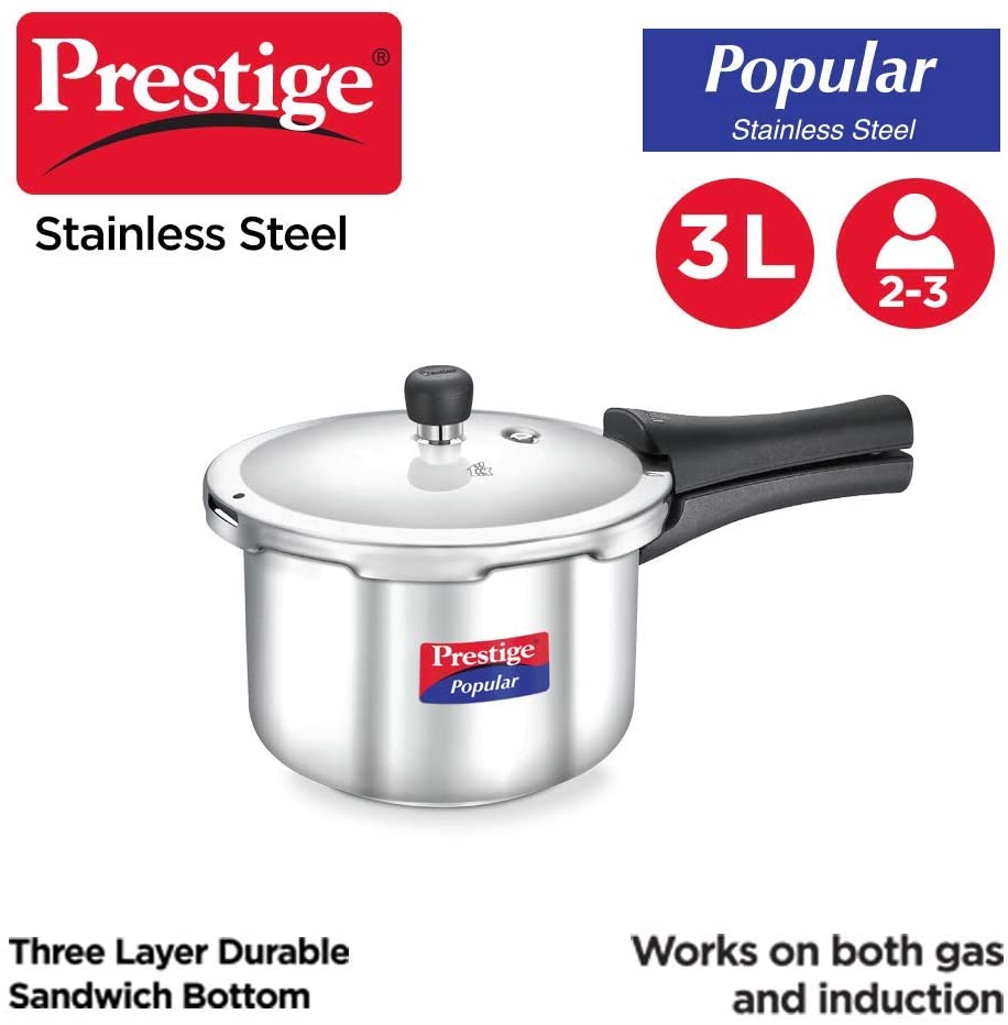 Prestige Popular Sleek & Simple Stainless Steel Pressure Cooker 3L