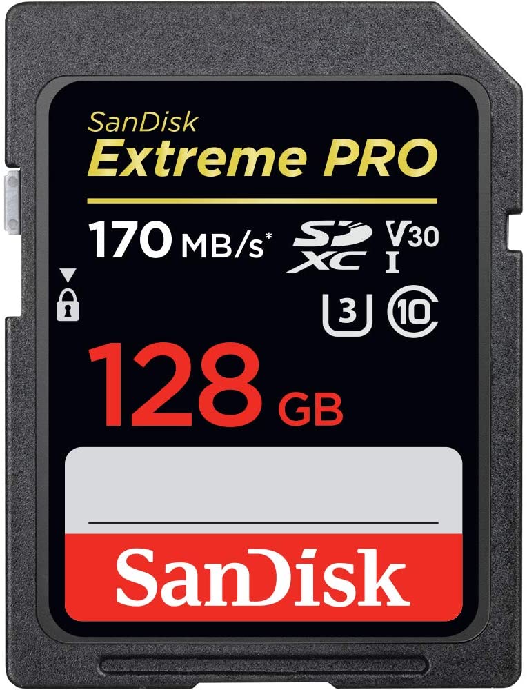 SanDisk 128GB Extreme Pro SDXC UHS-I CardComputer & Laptop AccessoriesQuick read speeds of up to 170MB/s* let you transfer 1000 high-resolution photos and 30 minutes of 4K video (24GB) in less than 3 minutes.