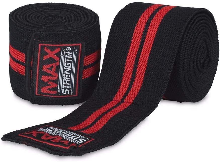 MAXSTRENGTH ® Knee Wraps Weight Lifting Heavy Duty Elasticated Knee Support Straps Velcro Closure Home Gym Training Workout