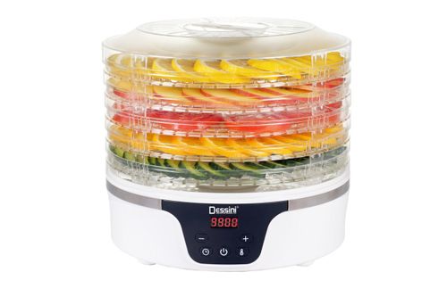 Dessini Automatic Food Dehydrator For Fruits and Vegetables Model 20005 interchangeable trays and safety overheating protection device Can be used for drying vegetables, fruits, mushrooms, nuts, berries, greens, meat, fish, bread etc Transparent layer for