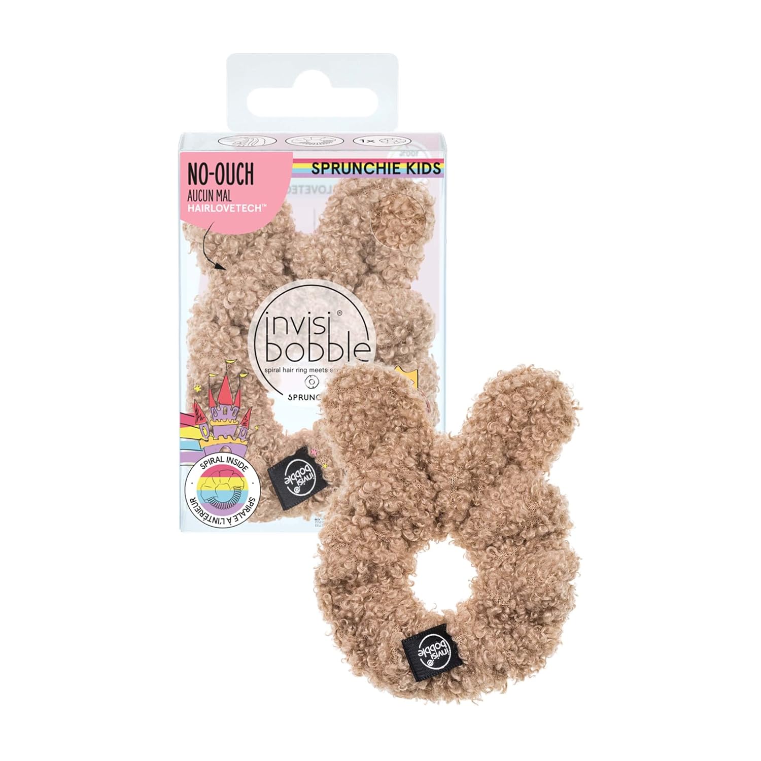 IB KIDS SPRUNCHIE TeddyHair Careinvisibobble SPRUNCHIE, the style icon. With HAIRLOVETECH, Having a spiral inside, the SPRUNCHIE ensure maximum hold while being gentle to the hair. For all hair types and all styles. spiral hair ring meets scrunchie ultima
