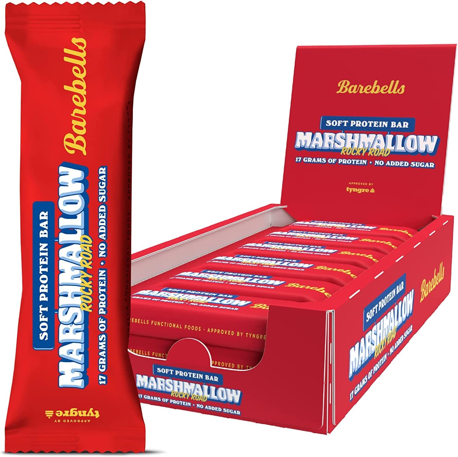 Barebells Soft Protein Bar Rocky Road MarshmallowNutritionSay hello to Barebells Soft Protein Bar Rocky Road Marshmallow! A new and excellent protein bar sensation! True to the motto Rocky Road, each layer is a dream in itself: look forward to soft marshm