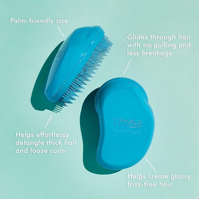 Thick & Curly - BlueHair CareThick & Curly Azure Blue New in, this beautiful azure blue Thick & Curly hairbrush is ideal for those with thick, curly, textured and Afro hair. The two-tiered patented teeth are longer and stronger than The Original and confi
