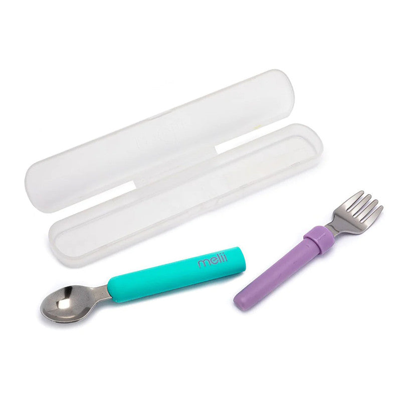 Melii Detachable Spoon & Fork with Carrying Case - Green & Grey