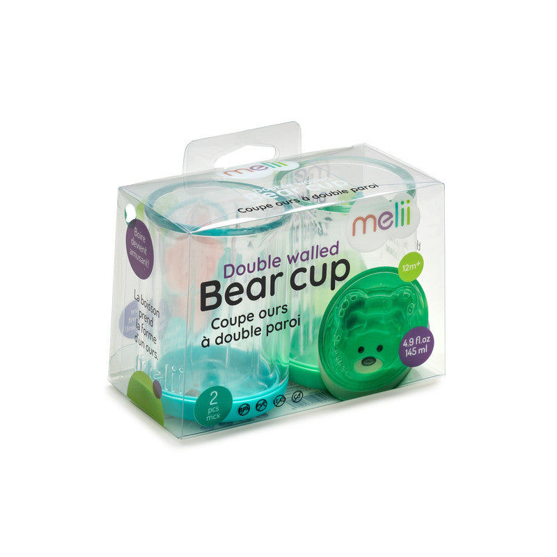 Melii Double Walled Bear Cup 145 ml - 2 Pack (Turquoise & Green)Nursing & FeedingOur adorable Double-Walled Bear Cup will make your kid smile with each sip. The suspended bear shape can be seen from all angles. And when your child is fully hydrated after