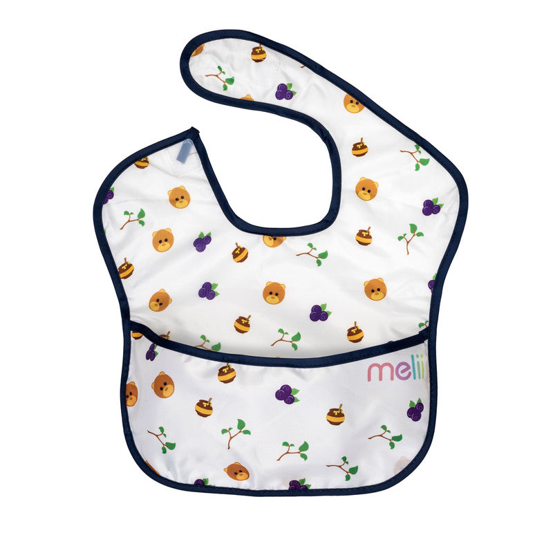 Melii Fold Up Bib 2 Pack - White & Navy BearNursing & FeedingOur Fold Up Bib collapses into a small pouch and comes in a 2 pack. After feeding, simply fold the bib into the integrated pocket and you won’t need to worry about getting your diaper bag dirty.