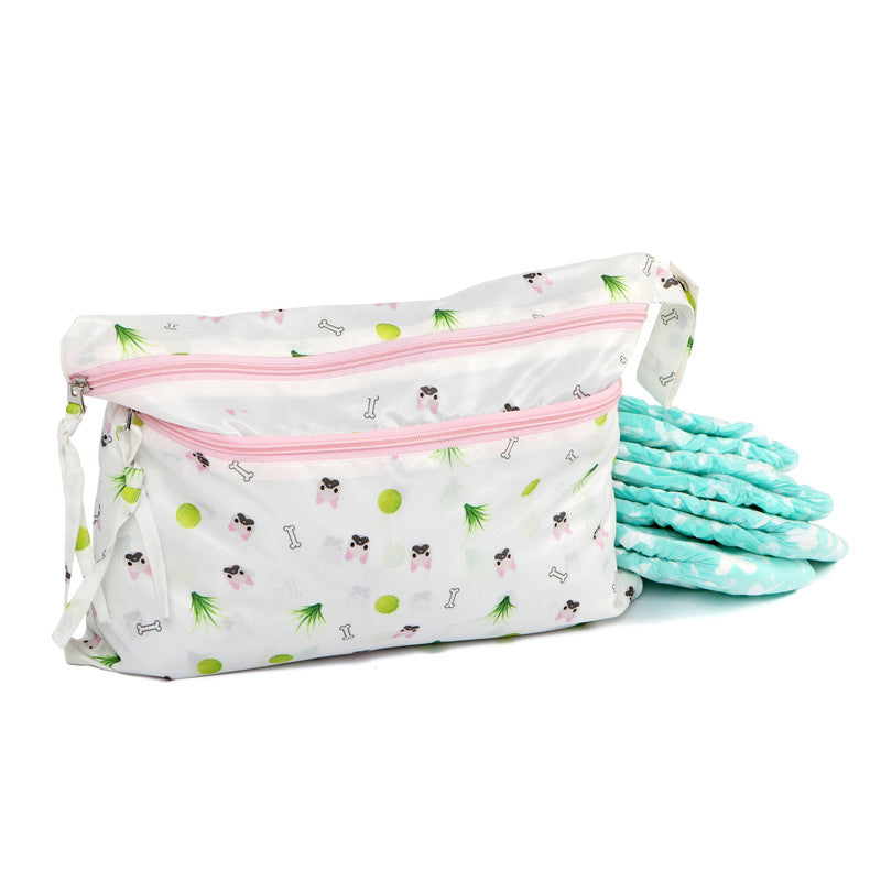 Melii Wet Bag - White & Pink BulldogDiaperingThese 100% waterproof wet bags are great for storing wet clothes – if you’re in the throes of potty training you’ll understand the need for a bag that keeps the wet stuff in! Also great for storing wet swimsuit