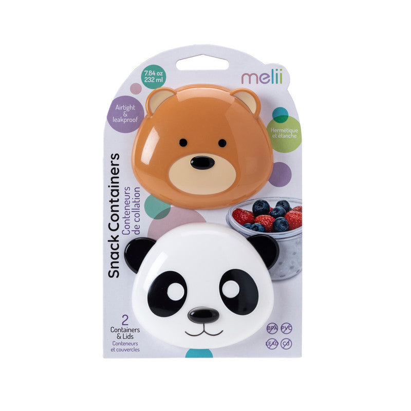 Melii Snack Container - Bear & Panda - 2 Pack ( PP base)Nursing & FeedingWith the Melii bear and panda snack containers your little one can carry and store snacks in adorable style! This kid-sized, playful, airtight and leakproof food storage container ma