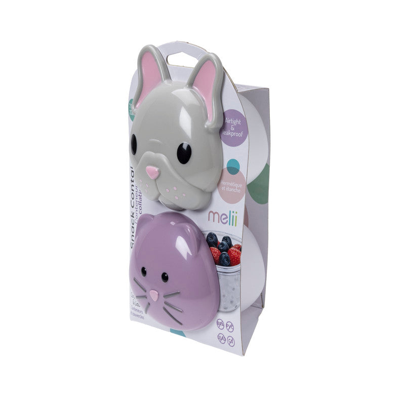 Melii Snack Container - Bulldog & Cat - 2 Pack (PP base)Nursing & FeedingWith the Melii cat and bulldog snack containers your little one can carry and store snacks in adorable style! This kid-sized, playful, airtight and leakproof food storage container m