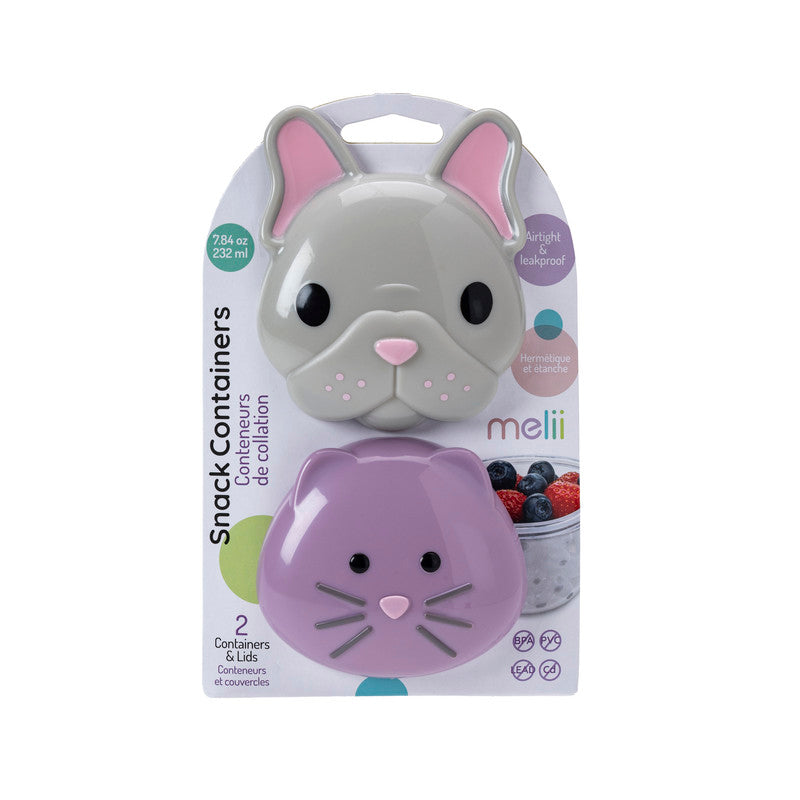 Melii Snack Container - Bulldog & Cat - 2 Pack (PP base)Nursing & FeedingWith the Melii cat and bulldog snack containers your little one can carry and store snacks in adorable style! This kid-sized, playful, airtight and leakproof food storage container m