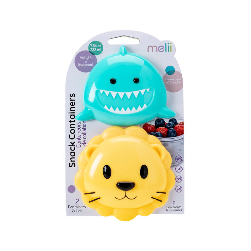 Melii Snack Container - Shark & Lion - 2 Pack (PP base)Nursing & FeedingWith the Melii shark and lion snack containers your little one can carry and store snacks in adorable style! This kid-sized, playful, airtight and leakproof food storage container mak
