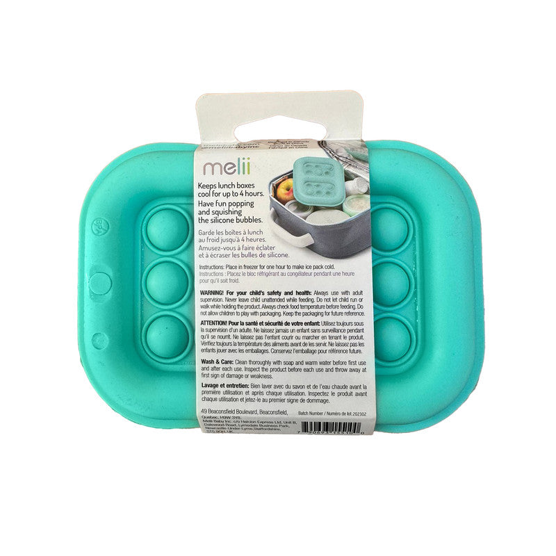 Melli Silicone Pop-It Ice Pack TurquoiseIs it an ice pack? Is it a toy? It’s both!! Have fun popping and squishing the silicone bubbles on our pop-it ice pack! Great for kids who love fidget and sensory toys but also need to keep their meals cool and fres