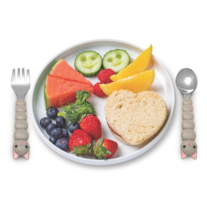 Melii Spoons & Forks Set - Purple Cat & Grey Bulldog (4 Pcs)Nursing & FeedingThere is nothing messier than a toddler self-feeding, but if your little one will be covered in apple sauce from head-to-toe, they may as well have fun doing it! Our colorful bul