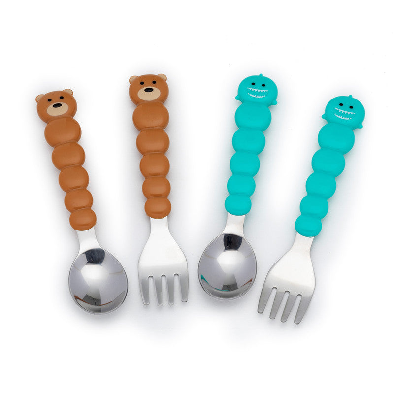Melii Spoons & Forks Set - Brown Bear & Turquoise Shark (4 Pcs)Nursing & FeedingThere is nothing messier than a toddler self-feeding, but if your little one will be covered in apple sauce from head-to-toe, they may as well have fun doing it! Our colorful