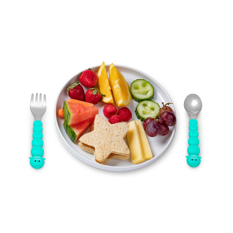 Melii Spoons & Forks Set - Brown Bear & Turquoise Shark (4 Pcs)Nursing & FeedingThere is nothing messier than a toddler self-feeding, but if your little one will be covered in apple sauce from head-to-toe, they may as well have fun doing it! Our colorful