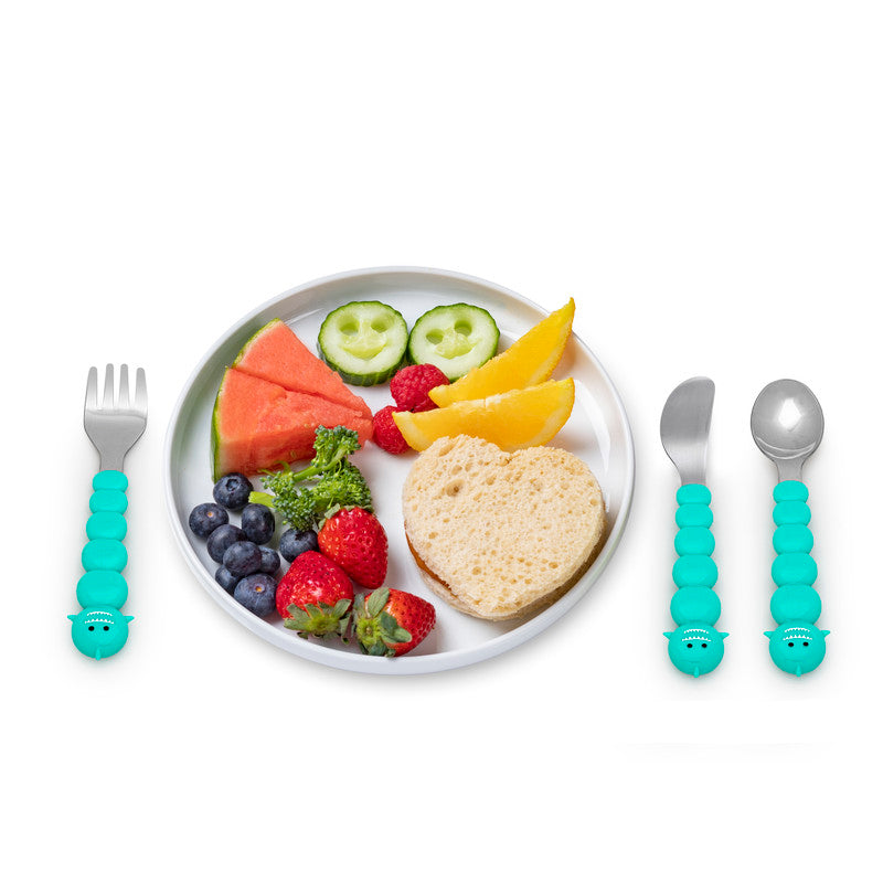 Melii Utensil Set - Brown Bear & Blue Shark (6 Pcs)Nursing & FeedingThere is nothing messier than a toddler self-feeding, but if your little one will be covered in apple sauce from head-to-toe, they may as well have fun doing it! Our colorful bulldog, cat