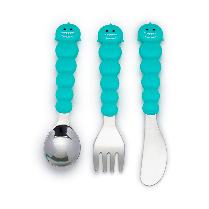 Melii Utensil Set - Brown Bear & Blue Shark (6 Pcs)Nursing & FeedingThere is nothing messier than a toddler self-feeding, but if your little one will be covered in apple sauce from head-to-toe, they may as well have fun doing it! Our colorful bulldog, cat