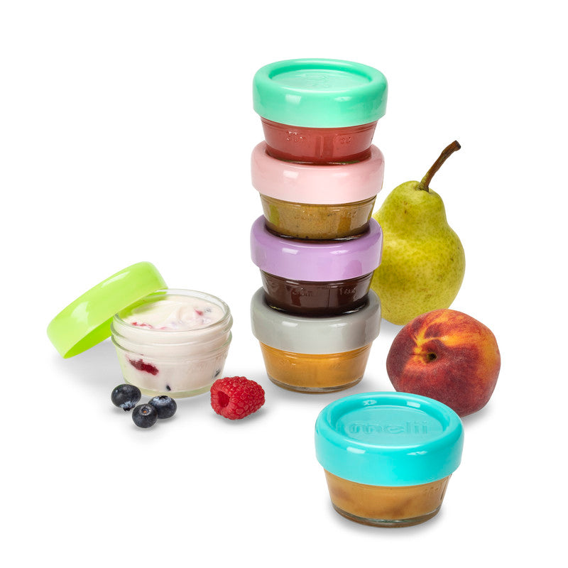 Melii Glass Food Container (2oz) - 6 Piece SetNursing & FeedingMelii’s glass baby food containers can conveniently portion, store, warm and serve your baby’s food! The airtight and leakproof lids with silicone seal locks in freshness, avoids freezer burn