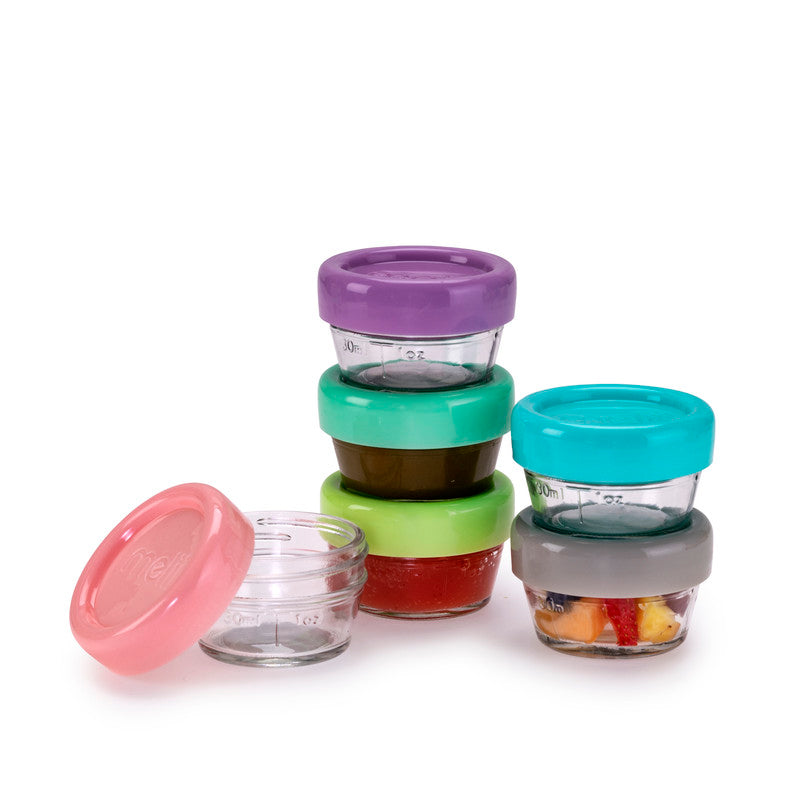 Melii Glass Food Container (2oz) - 6 Piece SetNursing & FeedingMelii’s glass baby food containers can conveniently portion, store, warm and serve your baby’s food! The airtight and leakproof lids with silicone seal locks in freshness, avoids freezer burn