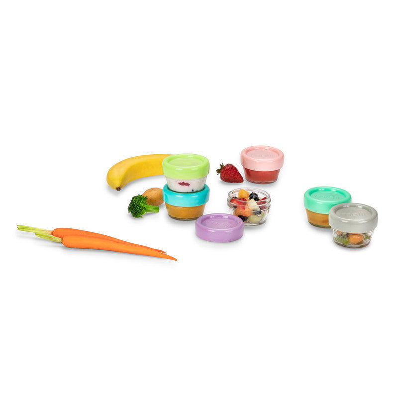 Melii Glass Food Container (2oz) - 6 Piece SetNursing & FeedingMelii’s glass baby food containers can conveniently portion, store, warm and serve your baby’s food! The airtight and leakproof lids with silicone seal locks in freshness, avoids freezer burn