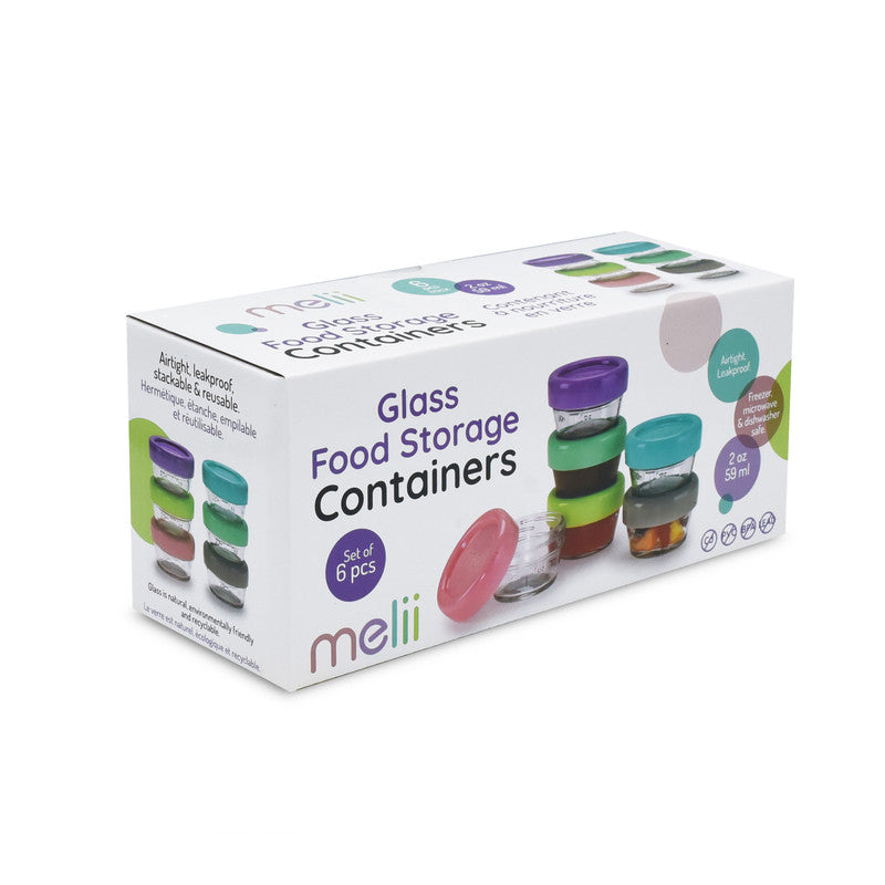 Melii Glass Food Container (2oz) - 6 Piece SetNursing & FeedingMelii’s glass baby food containers can conveniently portion, store, warm and serve your baby’s food! The airtight and leakproof lids with silicone seal locks in freshness, avoids freezer burn