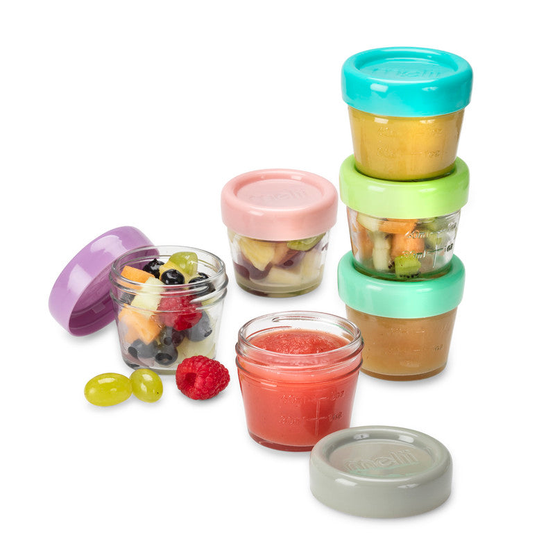 Melii Glass Food Container (4oz) - 6 Piece SetNursing & FeedingMelii’s glass baby food containers can conveniently portion, store, warm and serve your baby’s food! The airtight and leakproof lids with silicone seal locks in freshness, avoids freezer burn