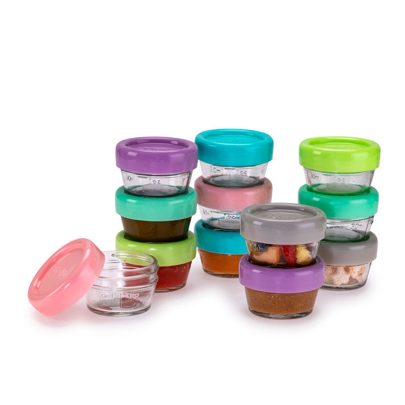 Melii Glass Food Container (2oz) - 12 Piece SetNursing & FeedingMelii’s glass baby food containers can conveniently portion, store, warm and serve your baby’s food! The airtight and leakproof lids with silicone seal locks in freshness, avoids freezer burn