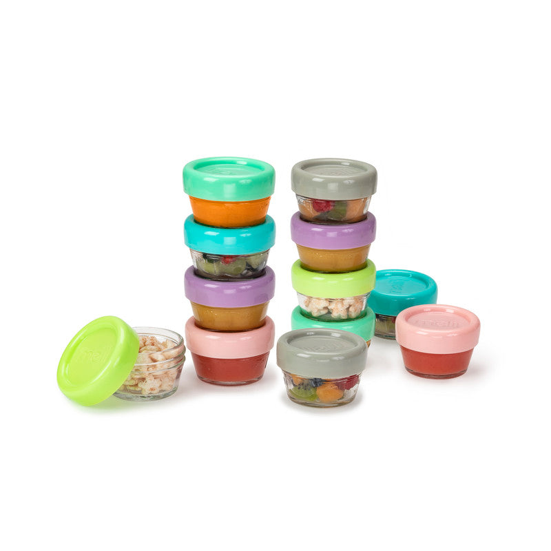 Melii Glass Food Container (2oz) - 12 Piece SetNursing & FeedingMelii’s glass baby food containers can conveniently portion, store, warm and serve your baby’s food! The airtight and leakproof lids with silicone seal locks in freshness, avoids freezer burn
