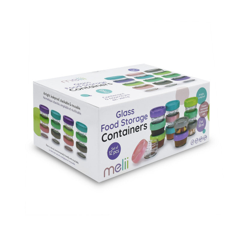 Melii Glass Food Container (2oz) - 12 Piece SetNursing & FeedingMelii’s glass baby food containers can conveniently portion, store, warm and serve your baby’s food! The airtight and leakproof lids with silicone seal locks in freshness, avoids freezer burn