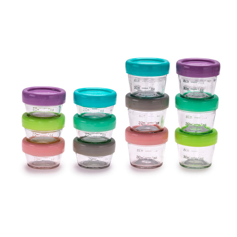 Melii Glass Food Container (6 x 4oz + 6 x 2oz) - 12 Piece SetNursing & FeedingMelii’s glass baby food containers can conveniently portion, store, warm and serve your baby’s food! The airtight and leakproof lids with silicone seal locks in freshness, avoid