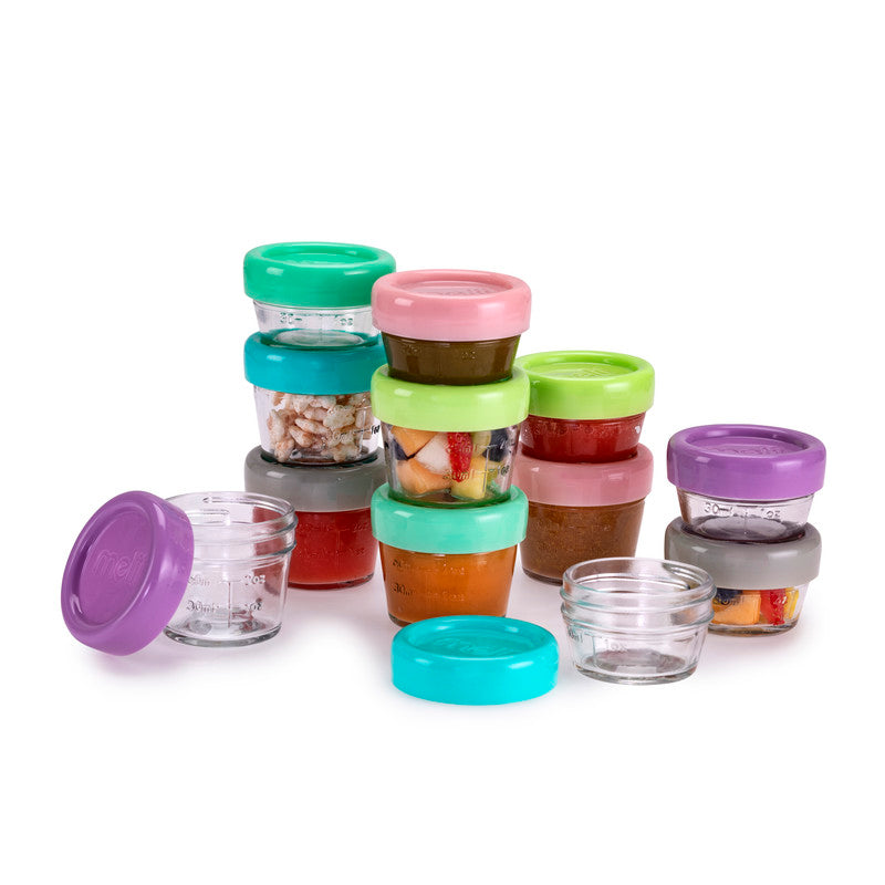 Melii Glass Food Container (6 x 4oz + 6 x 2oz) - 12 Piece SetNursing & FeedingMelii’s glass baby food containers can conveniently portion, store, warm and serve your baby’s food! The airtight and leakproof lids with silicone seal locks in freshness, avoid