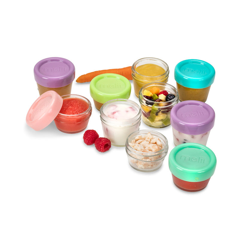 Melii Glass Food Container (6 x 4oz + 6 x 2oz) - 12 Piece SetNursing & FeedingMelii’s glass baby food containers can conveniently portion, store, warm and serve your baby’s food! The airtight and leakproof lids with silicone seal locks in freshness, avoid