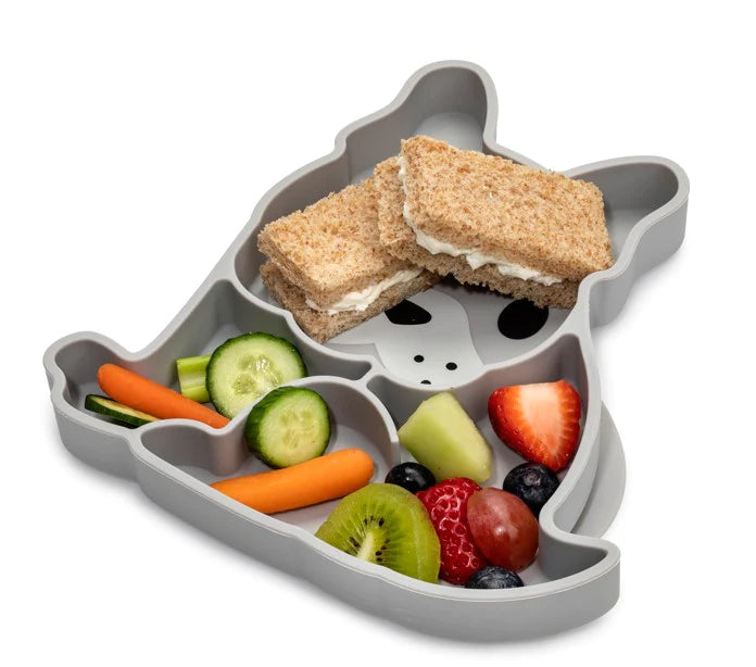 Melii Divided Silicone Suction Plate - Grey BulldogNursing & FeedingOur silicone suction plate aims to make meal time a little less stressful and a lot more fun! Place the plate on a flat surface and let the suction do its magic – the plate will stick to