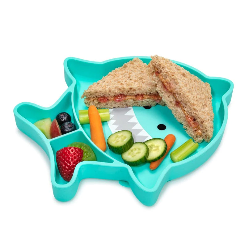 Melii Divided Silicone Suction Plate - Turquoise SharkNursing & FeedingOur silicone suction plate aims to make meal time a little less stressful and a lot more fun! Place the plate on a flat surface and let the suction do its magic – the plate will stick