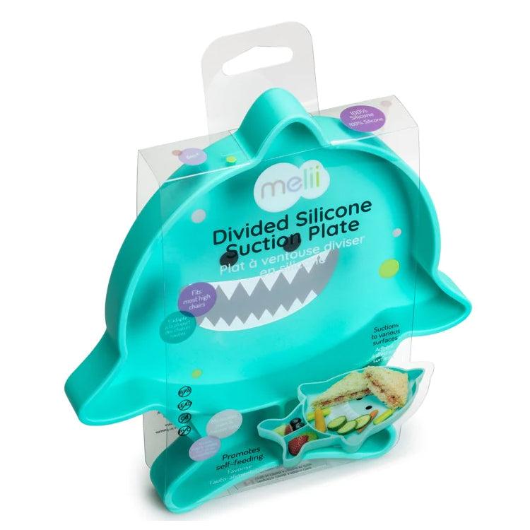 Melii Divided Silicone Suction Plate - Turquoise SharkNursing & FeedingOur silicone suction plate aims to make meal time a little less stressful and a lot more fun! Place the plate on a flat surface and let the suction do its magic – the plate will stick