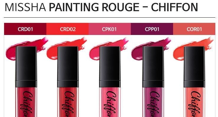 MISSHA Painting RougeMake-UpFancy fluid rouge for your lips: MISSHA PAINTING ROUGE [CHIFFON] Description MISSHA Painting Rouge: Fluid rouge with light wearing and vivid color help provide vitality to the lips. SYRUP series provide vivid color, moist gloss