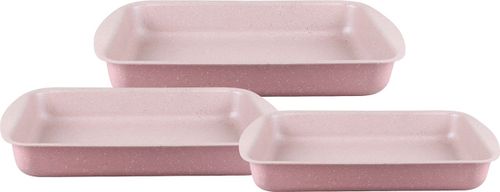 Dessini 3 Pcs Granite Coating Square Pan set PinkKitchen Storage32x22cm square pan 35x25cm square pan 38x28cm square pan