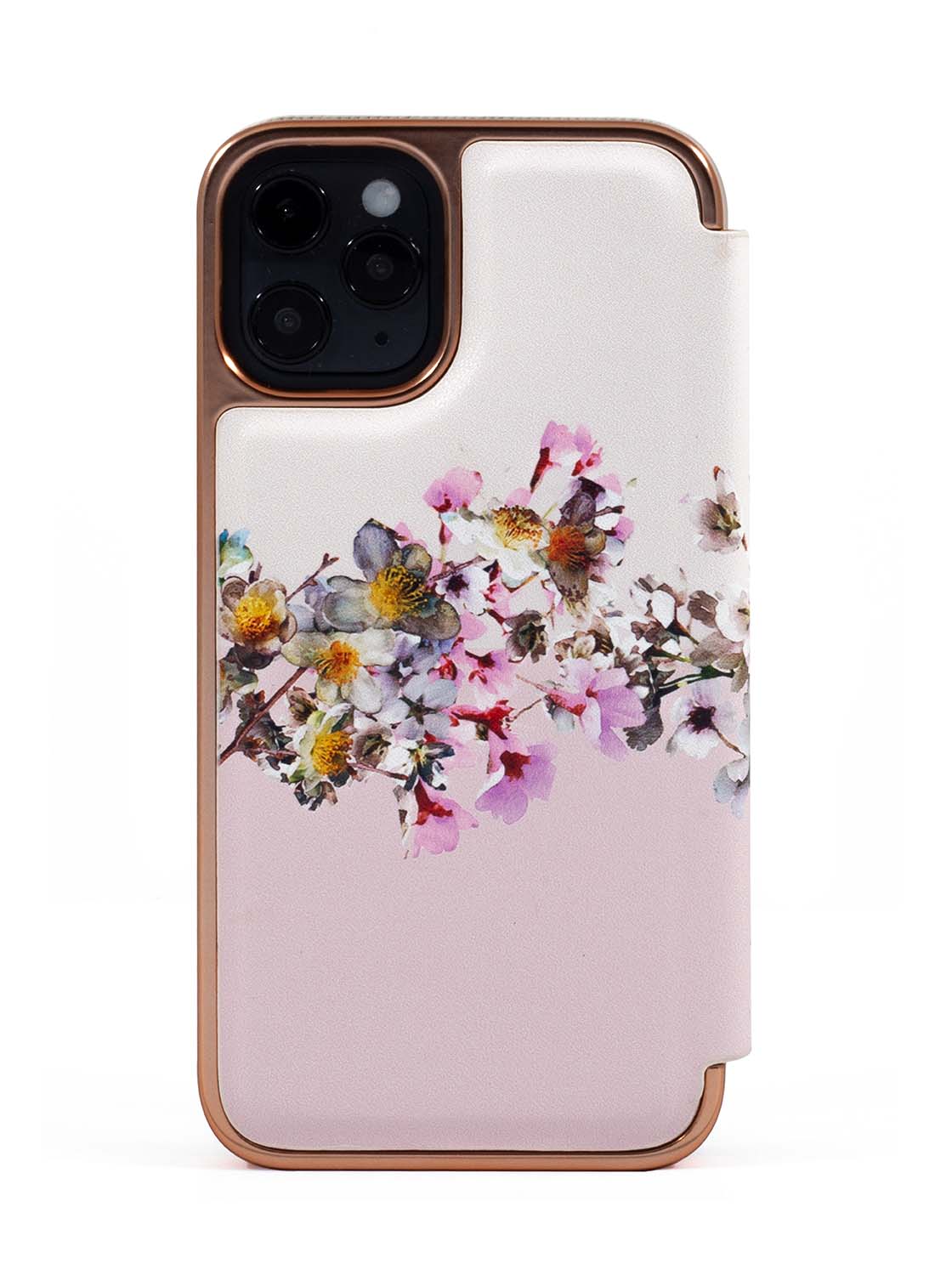 Ted Baker iPhone 12 Mini Mirror Folio Case - Elegant Book Case w/ Built-in Mirror, Wireless Charging Compatible, Women/Girls Phone Case - Jasmine Pink Rose Gold