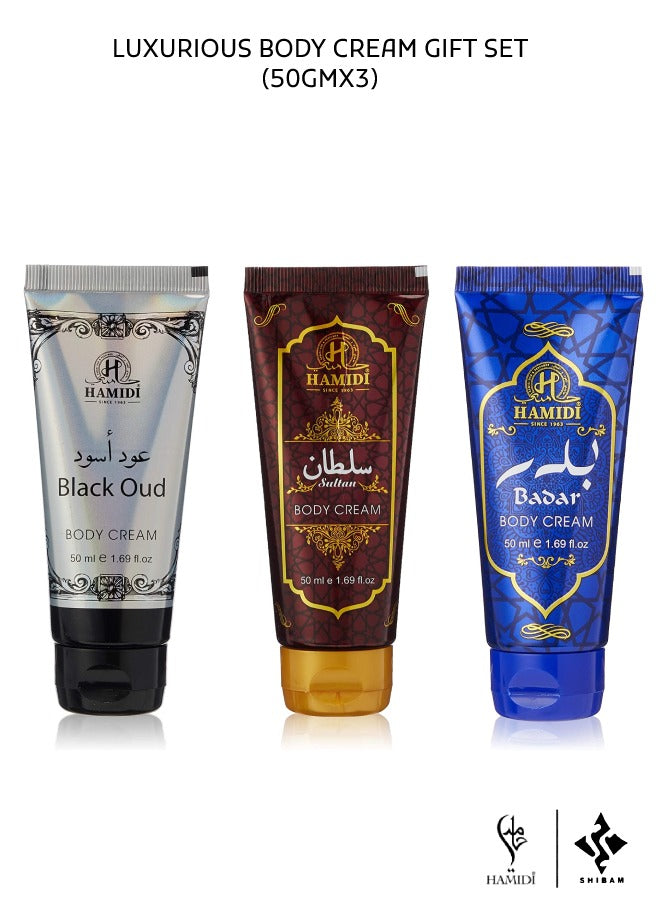 Ultimate Bundle Offer - Body Cream Set (3x50gm)Perfumes & FragrancesCrafted to deliver nourished skin with the most delectable and luxurious essence of oud and other royal ingredients. Experience the wonders of Arabia in this set, will keep your skin deep