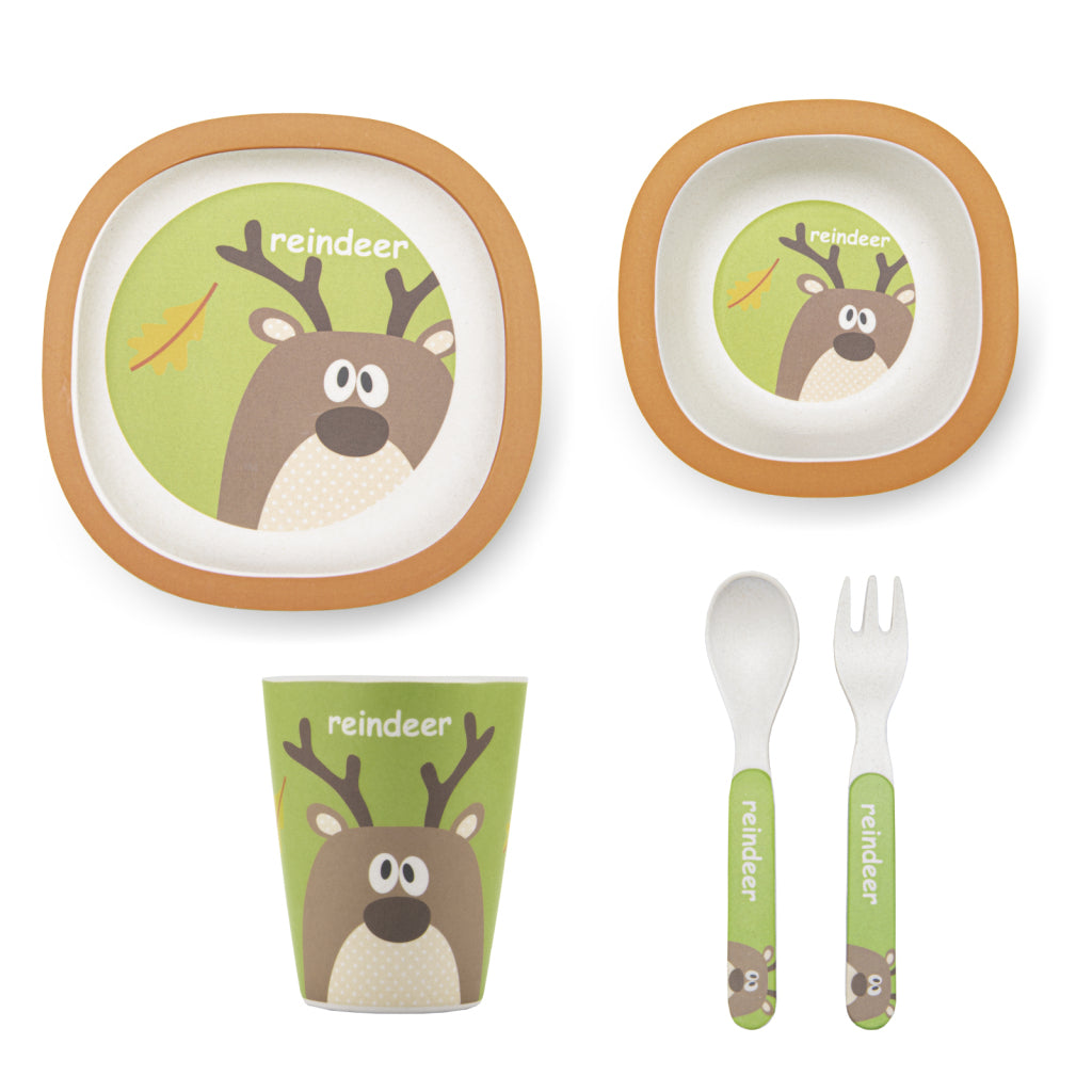 FISSMAN Bamboo Fibre Dinner Set of 5 – Plate, Bowl, Spoon & Fork And MugNursing & FeedingDinner set DEER 5 pcs (bamboo fibre) The main benefit of bamboo tableware that it is eco-friendly. Bamboo grows in ecologically clean areas. As the fastest growing pl