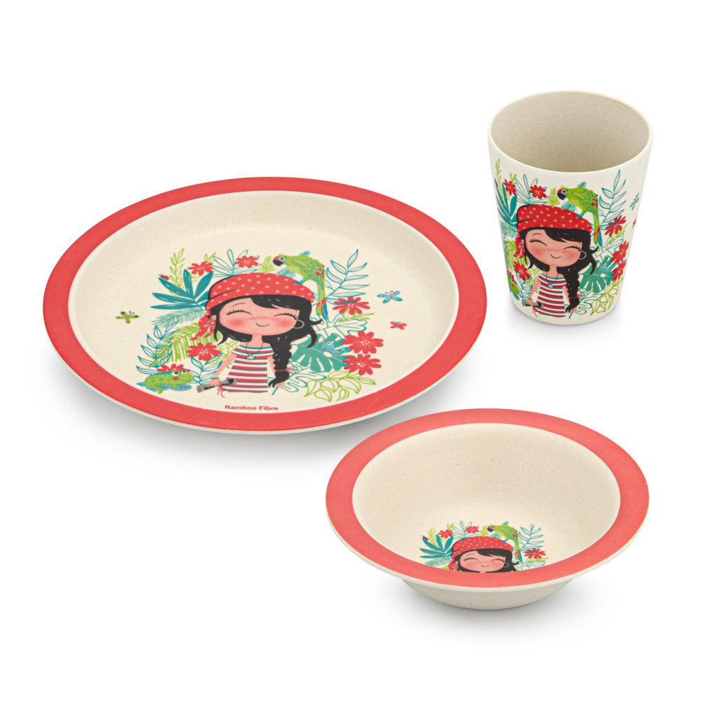FISSMAN Bamboo Fibre Dinner Set Pirate Girl Set of 3 with Plate, Bowl, And CupNursing & Feeding9495 Dinner set GIRL 3 pcs (bamboo fibre)